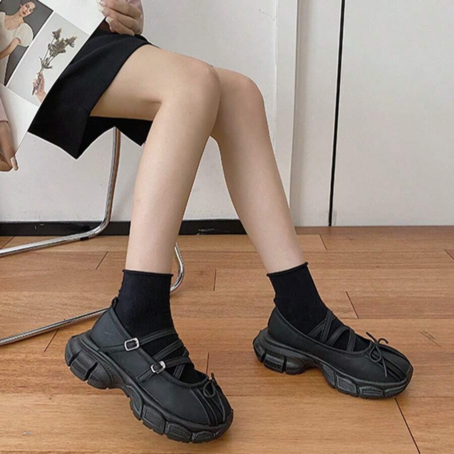 Black French Thick Heel Mary Jane Shoes For Women New Summer Retro Thick Sole Women Sports Leisure - Black - View 1