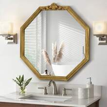 Octagonal Mirror Wooden Frame Wall Mirror Bohemian Style Decorative Wall Mirror With Farmhouse Decorative Mirror Suitable For Bedroom Living Room Entrance