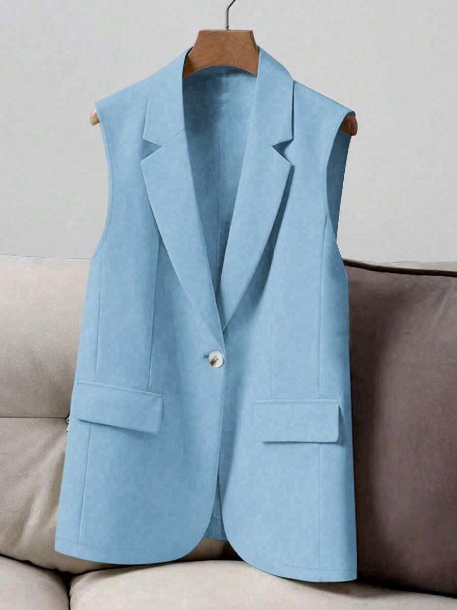 Damen lässig eleganter, vielseitiger, alles passender minimalistischer einfarbiger Blazer Weste mit falschen Taschen, leichtgewichtig