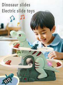 儿童恐龙爬楼梯电动轨道建筑游戏屋，带音乐、灯光、滑梯、冒险游戏、互动玩具，适合男孩和女孩的生日礼物 - 恐龍滑滑梯 - 查看 3