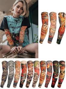 1/6pcs Temporary Tattoo Arm Sleeves Arts Fake Slip On Arm Sunscreen Sleeves Body Art Stockings Protector -Designs , Tiger, Dragon, Skull, And Etc Unisex Stretchable Cosplay Accessories, Temporary Tattoo Arm Sleeves Arts Fake Slip On Arm Sunscreen Sleeves Body Art Stockings Protector -Designs , Tiger, Dragon, Skull, And Etc Unisex Stretchable Cosplay Accessories