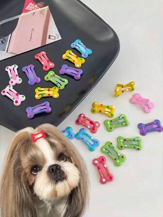 10 piezas Mini Pinzas para el pelo de mascota, Pinzas para el pelo de perro con diseño de puntos y color de caramelo, Accesorios para el pelo de gato, Set de decoración para el pelo de mascota con patrón de hueso, Estilo y color surtidos
