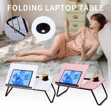 Folding Laptop Table Stand Bed Computer Desk Bed Picnic Stand Notebook Tray Home - White - View 2