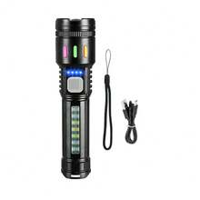 1pc High Power Strong Light LED Flashlight With Power Display Handheld Torch With Side Light Powerful LED Flashlight Torch For Camping Hiking - Black - View 12