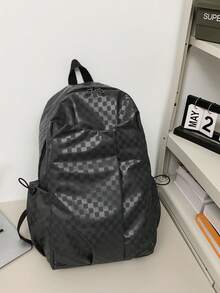 Fashionable Minimalist Black Plaid Functional Backpack For Women - Multicolor - View 4