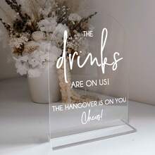 1PC 8x10'' Acrylic Bar Sign, THE DRINKS ARE ON US, THE HANGOVER IS ON YOU, Cheers Sign For Bar Table Decoration, Gifts For New Couples Colleagues And Friends, Bars And Pubs Decorations For Wedding Bridal Shower Party Celebration Summer Birthday Beach Back To School School Supplies Room Decor - View 1