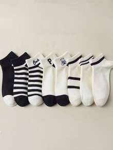4/8 Pairs Assorted Color Casual Breathable Striped Letter Pattern Short Ankle Socks For Women, Fashion & Versatile, Soft And Comfortable Sports Socks For Spring/Summer - Multicolor - View 3
