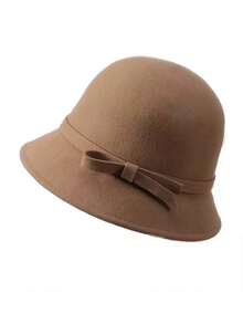 1 pezzo Berretto vintage da donna in stile francese, cappello cloche elegante, decorato con fiocco alla moda, adatto per feste, raduni e uso quotidiano, autunno/inverno