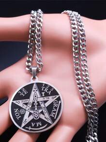 Colar Gótico de Bruxaria Pentagrama Escuro, Colar de Amuleto Original Tetragrammaton de Salomão em Aço Inoxidável para Mulheres