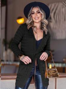 TRICOZHU casaco kimono de frio tricot lã cardigã inverno com capuz blusa moda feminina tricot linha  KIMONO   inverno Blusinha Manga longo - Preto - Visão 2