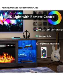 58" Fireplace TV Stand With 18" Flame Fireplace – Entertainment Center With RGB LED Light Strip, Modern Storage Console For 65" TVs, Remote Control - Xem 8