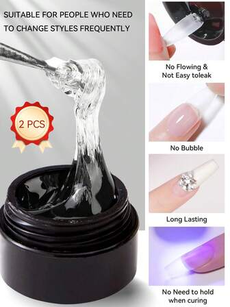 AiFer 2片软胶美甲贴纸，固体指甲胶，8克，需光疗固化，可卸除，超强粘性指甲胶，适用于亚克力美甲延长、假指甲、按压式美甲