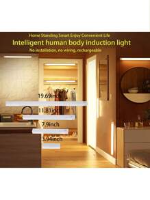 1 pièce Barre lumineuse à LED avec capteur de mouvement PIR rechargeable par USB, lampe de placard portable à induction, pour chambre, cuisine, couloir, décoration de chambre