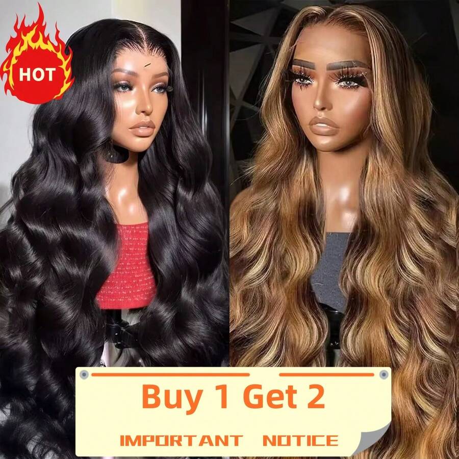 200% Density 13x4 Body Wave Lace Front Wigs Buy 1 Get 2 Wigs,Natural Black ,Highlight P4/27 Human Hair Body Wave Human Hair Wig Glueless Human Hair Wigs For Women Pre Plucked HD Transparent Lace Frontal Wigs Human Hair Bleached Knots - Natural Black+P4/27 - View 1