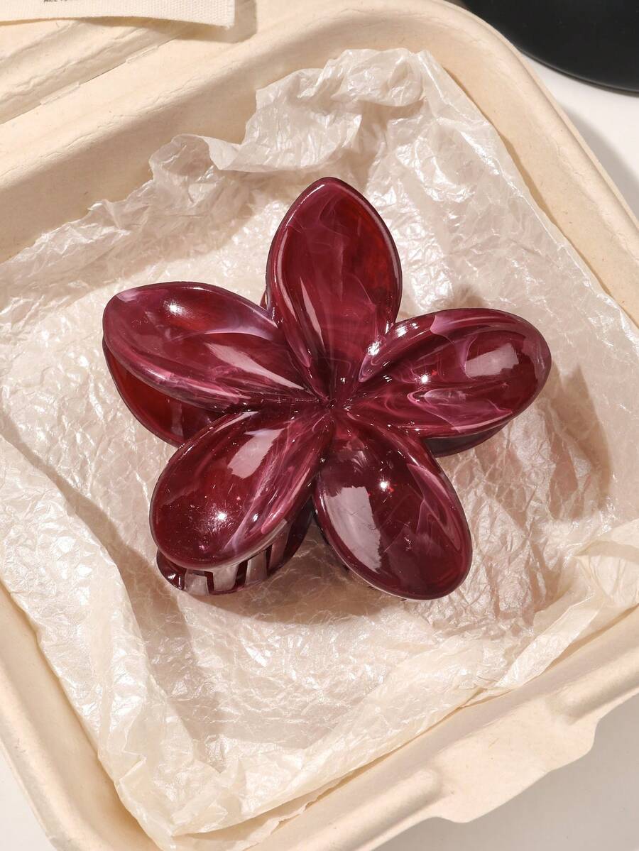 1件裝波爾多紅大理石花卉紮染髮夾，適合海灘度假與日常使用，婦女節送禮女性髮飾，秋冬夏季通用髮夾 - 彩色 - 查看 1