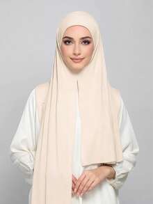 1件装速戴针织头巾，采用柔软透气、不易起球的面料制成。系带式头巾。适合穆斯林全年日常佩戴。 - 杏色 - 查看 3