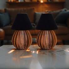 Abajur De Mesa Para o Quarto Casal Retrô Rústico Vintage De Madeira Bivolt -1amcp - Preto - Visão 5