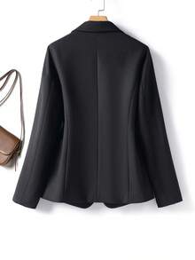 优雅时尚的纯色女士西装外套，适合休闲和职业场合 - 黑色 - 查看 2