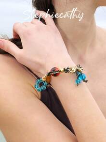 STEPHIECATHY Fashionable Colorful Knot Rope With Shell And Flower Shape Decor Colorful Beads Hand Woven Bracelet Bag Charms Key Chain Pendant Suitable For Phone Bag Accessories Handbag Hanging Ornament - Multicolor - View 6