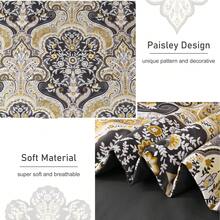 7 Pieces Paisley Comforter Set Queen King Bed In A Bag Comforter, Black And Gold Boho Paisley Pattern Bedding Soft Microfiber Queen Size Comforter With Sheet & Pillowcase,Wedding Items,Valentines Day Home Bed Room Decor,Easter Gifts,All Season - Black and Gold - 查看 4