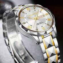 Reloj de cuarzo de lujo de marca superior para hombres, con calendario, correa de acero inoxidable, diseño deportivo y de negocios casual, esfera redonda con números romanos, un regalo perfecto para fiestas, bodas, vacaciones en la playa y para parejas