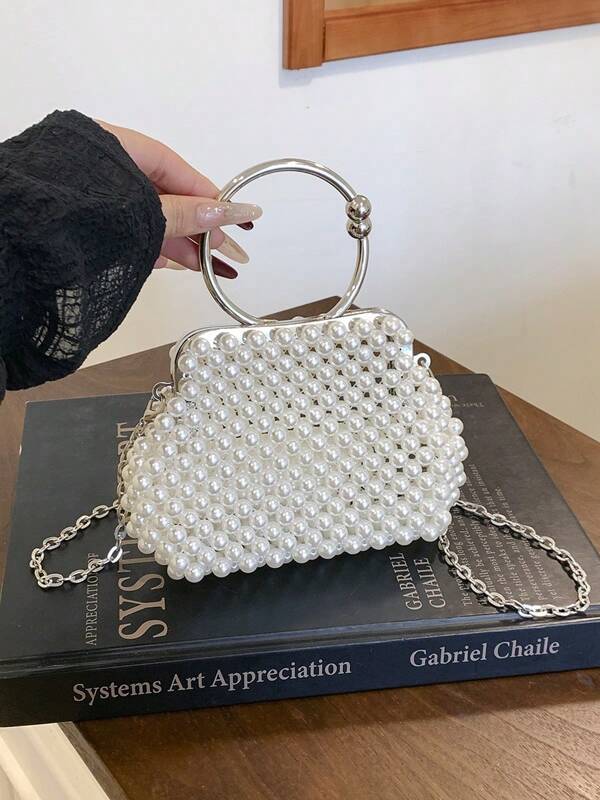 Bolso de noche ligero y casual de negocios con decoración de cadena y perlas falsas, bolso transparente, bolso de novia perfecto para boda, baile de graduación y eventos de fiesta. Glamoroso, elegante, exquisito, de lujo discreto con cristales de imitación, perfecto para fiesta, niña, mujer, novia, ideal para fiestas, cenas/banquetes
