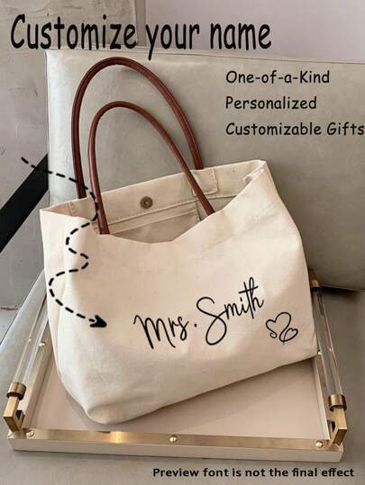 Custom Bridesmaid & Beach Tote - Personalized Canvas Handbag With Name, Perfect For Weddings, Bridal Parties & Travel - Ivory, Perfect Holiday Personalized Gift For Halloween/Christmas/Thanksgiving Day/New Year Valentine's Day Bags Ladies, All-Purpose, Large Capacity, Versatile, Multifunction, Commuting, Business Casual, Basics, Custom, For Holiday/ Vacation, For Outdoors/Outings/Travel/Hiking/Stadium/Sports/Climbing, For Business/Commute/Work/Office, High School Senior High School Students, College Students, University Students, Freshman, Sophomore, Underclassmen