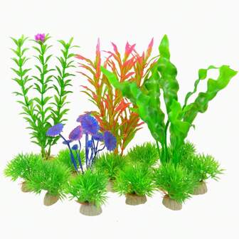 16 PCS Aquarium Decorations Plants Fish Tank Ornament Vivid Decor Simulation Fish Tank Accessories Green PVC Fish Tank Aquarium Decor Plants And Odourless Safe For All Fish