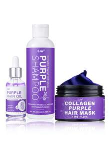 2 Peças Conjunto de Shampoo Roxo e Máscara de Cabelo para Cabelos Loiros, Grisalhos - Cabelos Coloridos - Infundido com Óleo de Cocos Nucifera, Repara, Hidrata e Ilumina