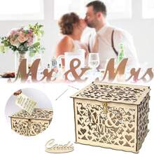 1 set scatola portacarte da matrimonio in legno con serratura e portacarte, portacarte e portadanaro stile country per matrimonio, scatola regalo da matrimonio per ricevimento, anniversario, addio al nubilato, festa, richiede assemblaggio
