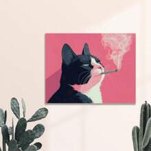 1pc,A Cat-Themed Canvas Wall Art Print-Retro-Style Animal Decorations, Suitable For Living Room, Bedroom, Home Office-Modern Art Decoration Black Cat-Themed Paintings, Suitable For Bachelor Parties And Beach Parties, Anniversaries, Frameless.