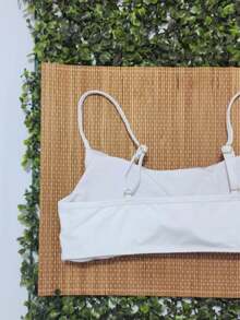 Bikini Top Simple Bandeau Thin Straps With Removable Pads And Separate Polyamide Adjuster - White - View 3