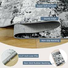 Soft Abstract Area Rug, Non Slip Washable Foldable Modern Rugs For Living Room Bedroom Dining Room Farmhouse Home Office - 黑與白 - 查看 4