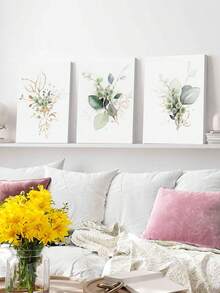 Set Of 3 Watercolor Style Wall Art, Berry Wall Decor, Green Leaves Canvas Prints, Botany Home Decor, Retro Style Artwork Wall Posters Wall Decorations, Natural Room Decor Wall Hanging Poster For Living Room Bedroom Bathroom ,Wall Art With Frame