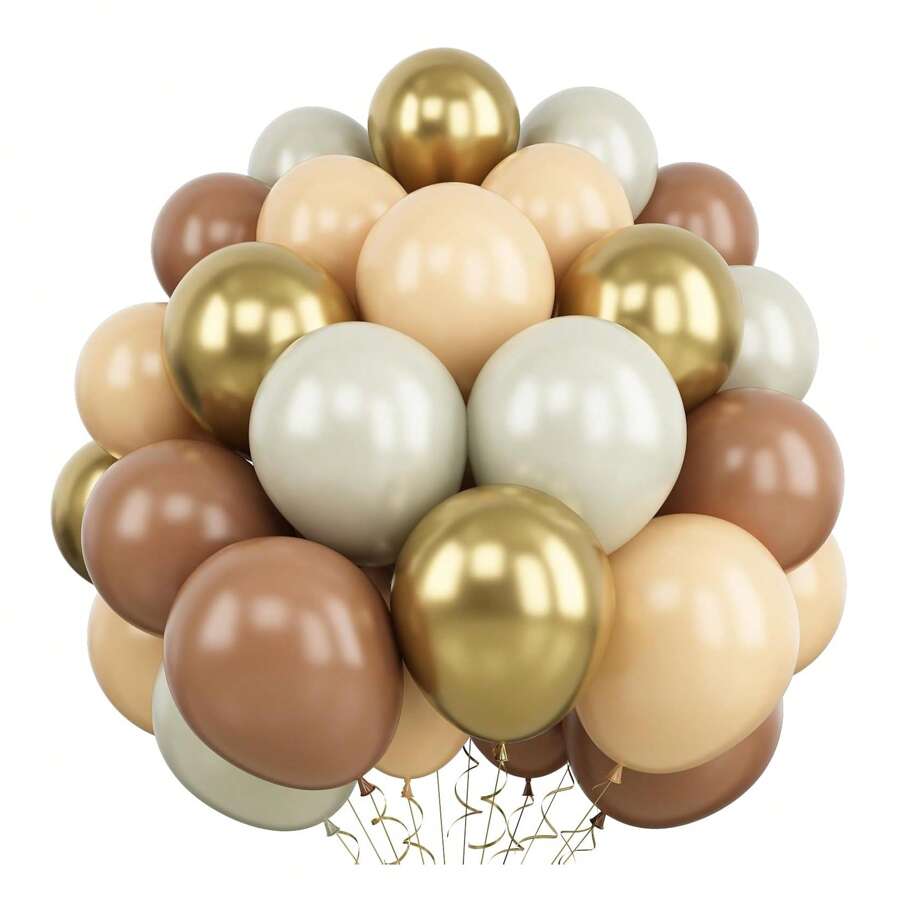 20pcs/40pcs 10-Inch Brown And Gold Retro Cream-Colored Balloons, Beige Balloons, Neutral Ivory Balloons, Metallic Gold Balloons For Birthday, Baby Shower, Boho Jungle, Wedding Decoration