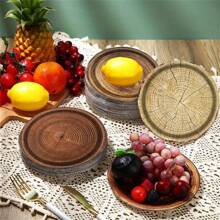 40pcs Wood Grain Pattern Disposable Plates, Thick Waterproof Disposable Plates With Wood Texture, Suitable For Theme Parties, Birthdays, Outdoor Gatherings, Family Meals, Daily Use