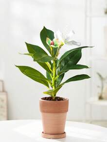21-40cm Tall Artificial Azaleas Plants Tropical Banyan Branch Plastic Green Magnolia Leaves With Flowers Faux Palm Plants For Home Garden Office Kitchen Decor Without Pot 1pc