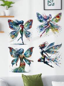 4szt. Motyl Wróżka Tło Dekoracja Ścienna Naklejki, Pokój Upiększanie Plakat Dla Bogini, Bajkowe Naklejki Ścienne, Naklejki, Naklejka Ścienna, Winylowa Naklejka Do Dekoracji Domu, Wiosenne Elementy Dekoracji Odśwież Swój Dom, Rama Naklejki Dekoracyjne