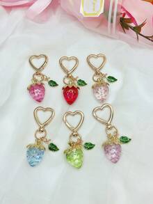 1pc Cute Strawberry Keychain, Heart-Shaped Small Ornament Bag Charm Key Chain Decor Gift For Girls, Woman Wallet Key Holder, Phone Charm, Car Keyring, Sturdy & Portable For Daily Use, Shopping, School - Multicolor - View 6