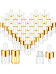 Set da 50/30/20/10/5/1 pezzi di bottiglie in vetro mini da 1 ml con tappo a vite dorato, per oli essenziali, prodotti chimici per laboratori di chimica e profumi