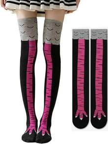 1双创意鸡爪图案过膝袜，健身鸡爪袜，显瘦又有趣，秋冬季，Y2K风格，舒适保暖 - 彩色 - 查看 9