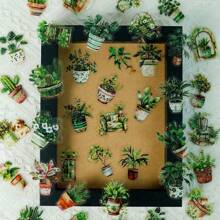 50Pcs Transparent Stickers Green Plant Stickers Clear Stickers Cartoon 3D Plant Stickers Garden Stickers Nature Stickers Aesthetic Stickers PET Waterproof Stickers For Water Bottle,Computer,Laptop,Phone,Luggage,Notebook,Fridge