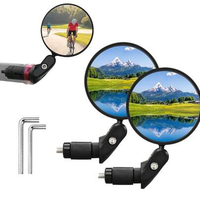 2pcs Handlebar Bicycle Rearview Mirror, 360 Degree Adjustable Rotating Handlebar Mirror, Adjustable Handlebar Mounted Convex Mirror, Suitable For Mountain Road Bicycles (Including Mounting Accessories)