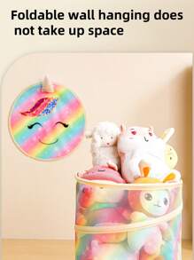 1pc Plush Toy Doll Storage Bucket Rainbow Mesh Toy Storage Box Home Folding Storage Basket Storage Box