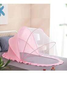 豪华蚊帐 - 超便携、紧凑可折叠、防风防咬、不间断睡眠、通用婴儿床、地毯 - 粉色 - 查看 2