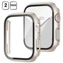 2 Packungen kompatible Hartschale für Apple Watch (2022/2023/2024)/Series 10 9 8 7 46mm/45mm/41mm, Eingebauter 9H Gehärteter Glasbildschirmschutz, Rundum-Schutzhülle, HD Klar, hochempfindlich, Hülle kompatibel mit Apple Watch SE 6 5 4 40mm/44mm