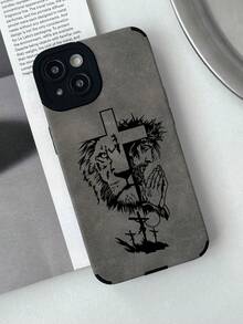 Luxury Faux Leather Lion Graphic Phone Case, Symbol Of Strength, Cross Christian Faith Pattern, Premium Gray Color, Full Protection Anti-Drop, Camera Lens Protection, Compatible With IPhone, Compatible With IPhone Case, Phone Case, Compatible With IPhone 17 Pro Max Case, Compatible With IPhone 13 Case, Compatible With IPhone 15 Case, Compatible With IPhone 16 Pro Max Case, Compatible With IPhone 16 Plus Case, Compatible With IPhone 18 Pro, Compatible With IPhone 18 Pro Max - Multicolor - View 2