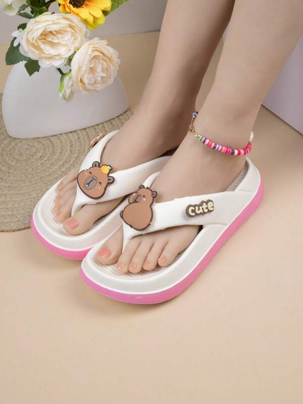 Women's Fashion Dual-Tone Flip-Flops, Comfortable EVA Material, Cute Capybara Print, Slip-On, Summer Casual Slippers