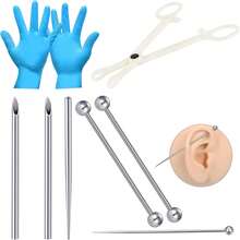 Piercing Kit With Disposable Stainless Steel Needles, Clamps, Taper For Belly Button, Nose, Septum, Nipple, Tongue, Eyebrow, Lip - Silver - View 7
