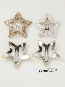 Set de 20 pinzas para el cabello con forma de estrella, gota de agua, corazón, flor, oso y meteoro con brillo dorado para niñas, aptas para uso diario - Multicolor - Ver 5